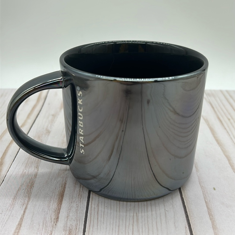 Starbucks Mug 14oz Hematite Metallic Gray Mirror Iridescent